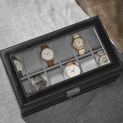 Urboks i kunstl�der - display�ske til 12 ure - smykkeskrin - sort