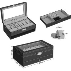 Urboks i kunstl�der - display�ske til 12 ure - smykkeskrin - sort