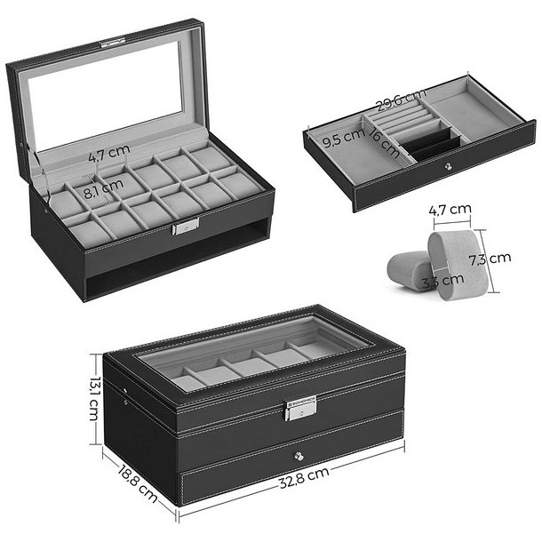 Urboks i kunstl�der - display�ske til 12 ure - smykkeskrin - sort