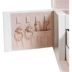 Smykkeskrin med mange rum - skrin til smykker - hvid kunstl�der