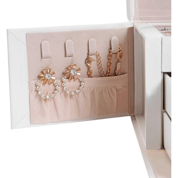 Smykkeskrin med mange rum - skrin til smykker - hvid kunstl�der