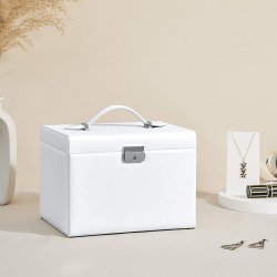 Smykkeskrin med mange rum - skrin til smykker - hvid kunstl�der