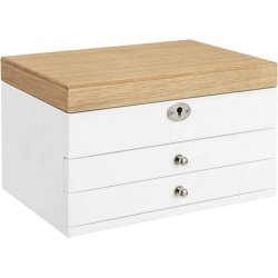 Smykkeskrin - smykkeskrin i tr� med 2 skuffer, spejl og l�s