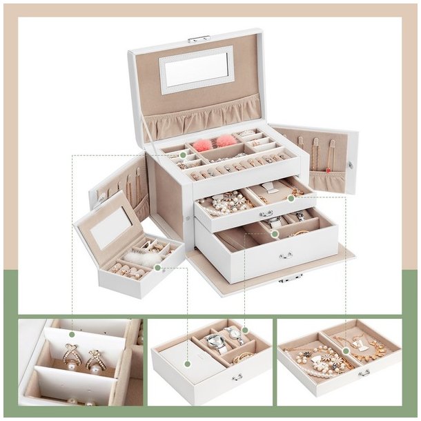 Smykkeskrin inkl. rejseskrin - skrin til smykker - hvid