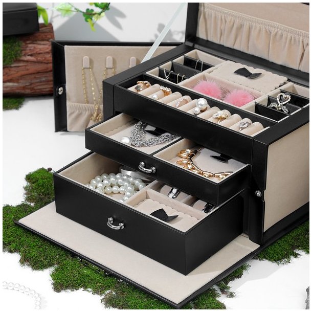 Smykkeskrin inkl. rejseskrin - skrin til smykker - sort