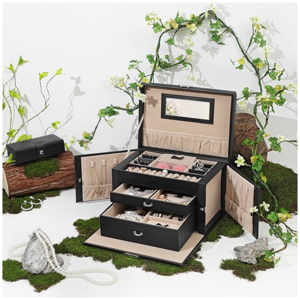 Smykkeskrin inkl. rejseskrin - skrin til smykker - sort