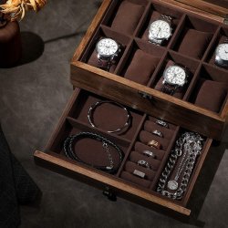 Urkasse til 8 ure i tr� - urboks og smykkeskrin - rustik brun