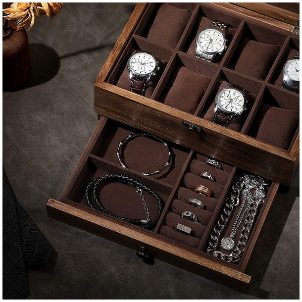 Urkasse til 8 ure i tr� - urboks og smykkeskrin - rustik brun