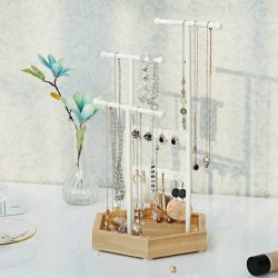 Smykketr� - smykkestativ og smykkeholder - hvid og brun