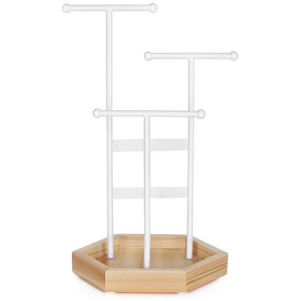 Smykketr� - smykkestativ og smykkeholder - hvid og brun