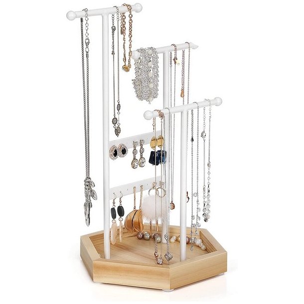 Smykketr� - smykkestativ og smykkeholder - hvid og brun