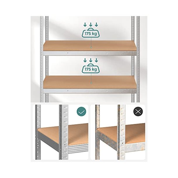 St�lreol med 5 hylder - lagerreol - s�lv reol 200 x 120 x 60