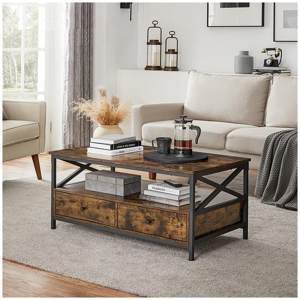 Sofabord - stuebord i industrielt design - rustik brun 100x55x45