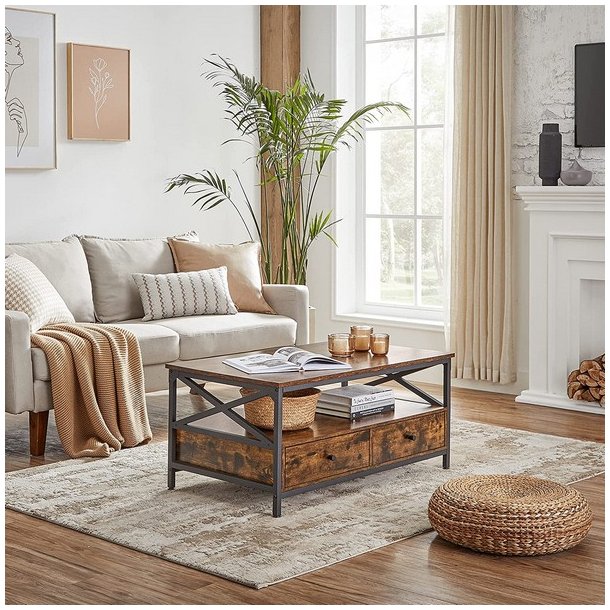 Sofabord - stuebord i industrielt design - rustik brun 100x55x45