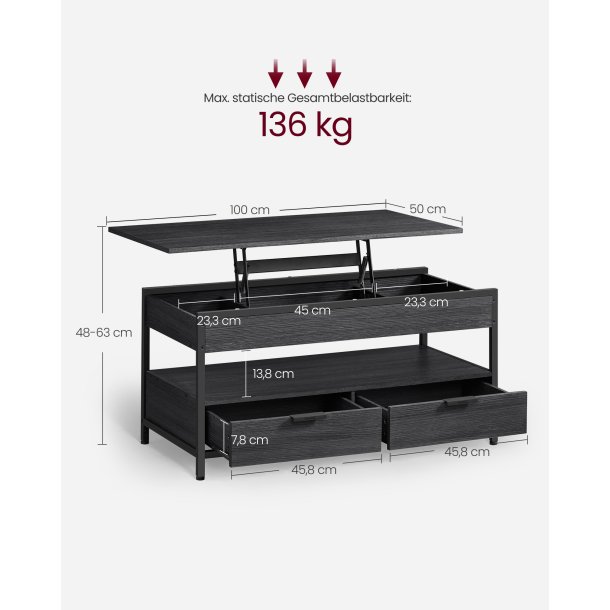 Sofabord med indbygget computerbord og skrivebord - sort