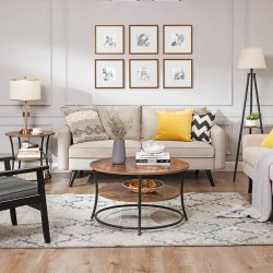 Sidebord i industrielt design - rundt med hylde - rustik brun