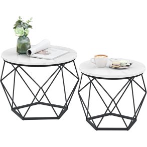 Sofabordss�t - 2 sideborde - runde sofaborde - hvid