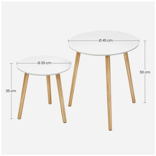 Indskudsborde - 2 runde sideborde - hvid/brun sofabordss�t