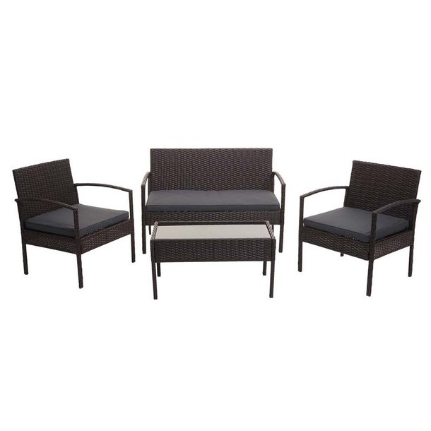 Polyrattan loungest - lounge havembelst i 4 dele - brun 2-1-1