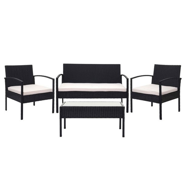 Polyrattan loungest - lounge havembelst i 4 dele - sort 2-1-1