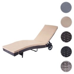 Polyrattan solseng - brun solvogn og liggestol med beige hynde