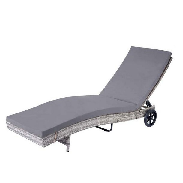 Polyrattan solseng - gr solvogn og liggestol med mrkegr hynde