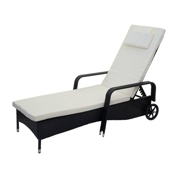 Polyrattan aluminium solseng - sort luksus solvogn og liggestol