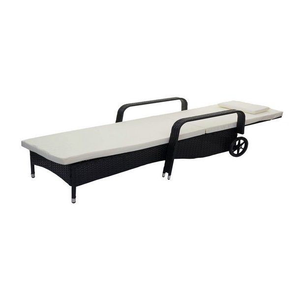 Polyrattan aluminium solseng - sort luksus solvogn og liggestol