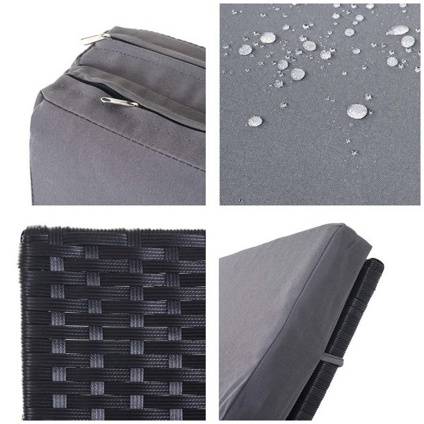 Polyrattan solseng - sort solvogn og liggestol med m�rkegr� hynde