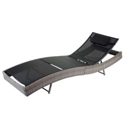Polyrattan solseng - gr� polyrattan liggestol med sort stof