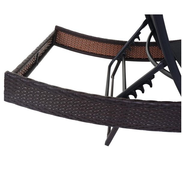 Polyrattan solseng - gr� polyrattan liggestol med sort stof