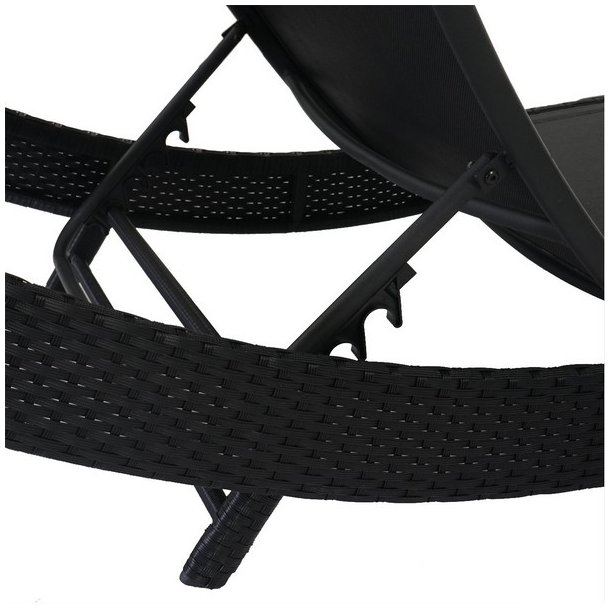 Polyrattan solseng - sort polyrattan liggestol med creme/hvid stof