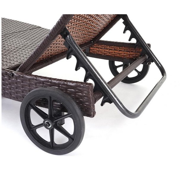 Polyrattan solseng - brun solvogn og liggestol med beige hynde