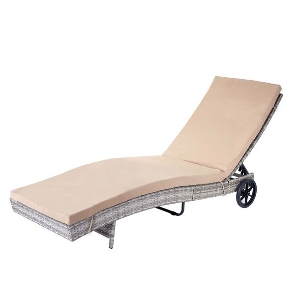 Polyrattan solseng - gr solvogn og liggestol med beige hynde