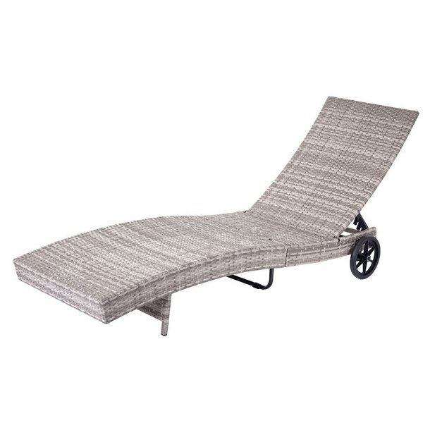 Polyrattan solseng - gr solvogn og liggestol med mrkegr hynde