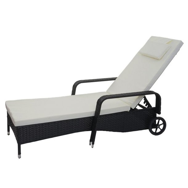 Polyrattan aluminium solseng - sort luksus solvogn og liggestol