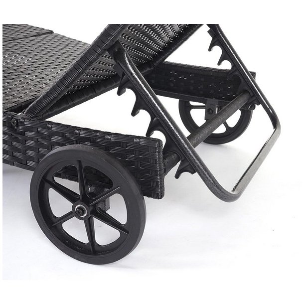 Polyrattan solseng - sort solvogn og liggestol med m�rkegr� hynde