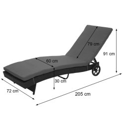 Polyrattan solseng - sort solvogn og liggestol med m�rkegr� hynde