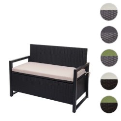 Havebnk og hyndeboks - sort polyrattan med beige hynde - 2 personer