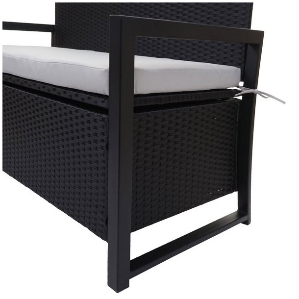 Havebnk og hyndeboks - sort polyrattan med gr hynde - 2 personer