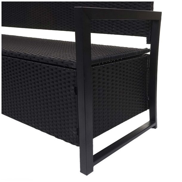 Havebnk og hyndeboks - sort polyrattan med creme hynde - 3 personer