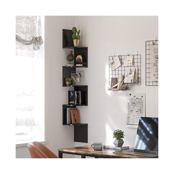 Hj�rnereol - v�gh�ngt bogreol med 5 hylder - sort reol