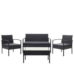 Polyrattan loungest - lounge havembelst i 4 dele - sort 2-1-1