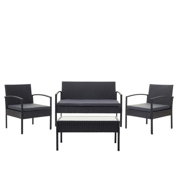 Polyrattan loungest - lounge havembelst i 4 dele - sort 2-1-1