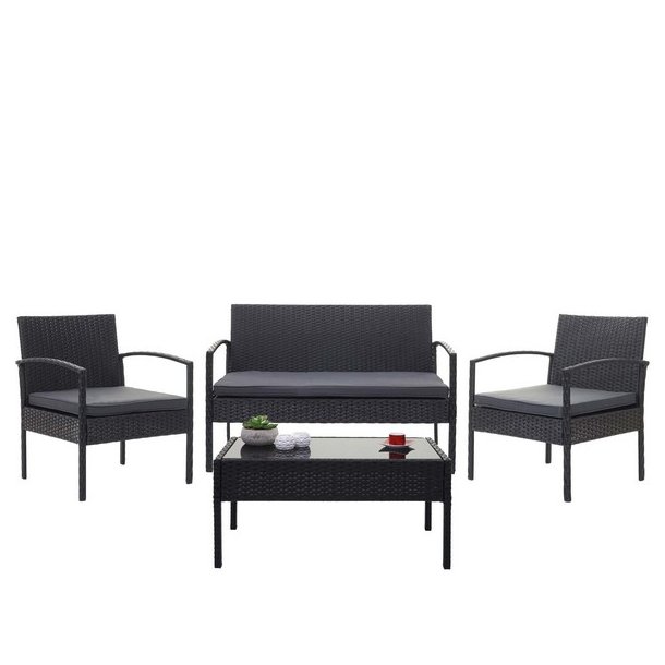 Polyrattan loungest - lounge havembelst i 4 dele - sort 2-1-1