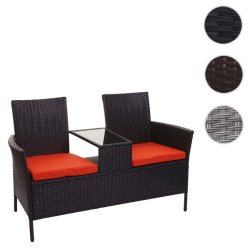 Polyrattan haveb�nk med bord - sort 2 personers havesofa 132 cm