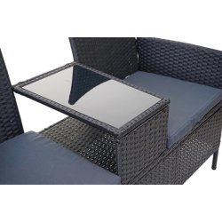Polyrattan haveb�nk med bord - sort 2 personers havesofa 132 cm