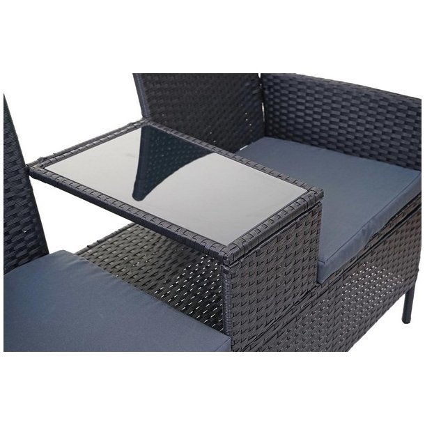 Polyrattan haveb�nk med bord - sort 2 personers havesofa 132 cm