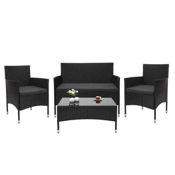 Polyrattan havem�bels�t - sort polyrattan lounge havem�bler - sort 2-1-1