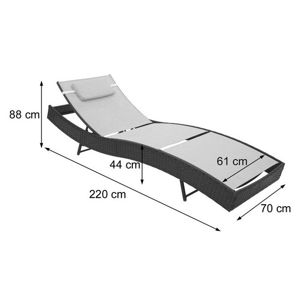 Polyrattan solseng - sort polyrattan liggestol med creme/hvid stof